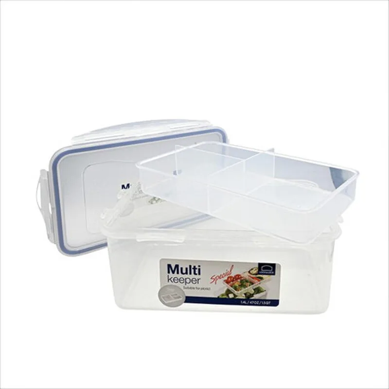 Kunststoff-Frischhaltedose 1,4 L – Transparente rechteckige Lunchbox mit Trennwand, luftdicht & auslaufsicher, BPA-frei, mikrowellengeeignet, gefriergeeignet & spülmaschinenfest von Lock&Lock – Produktfoto