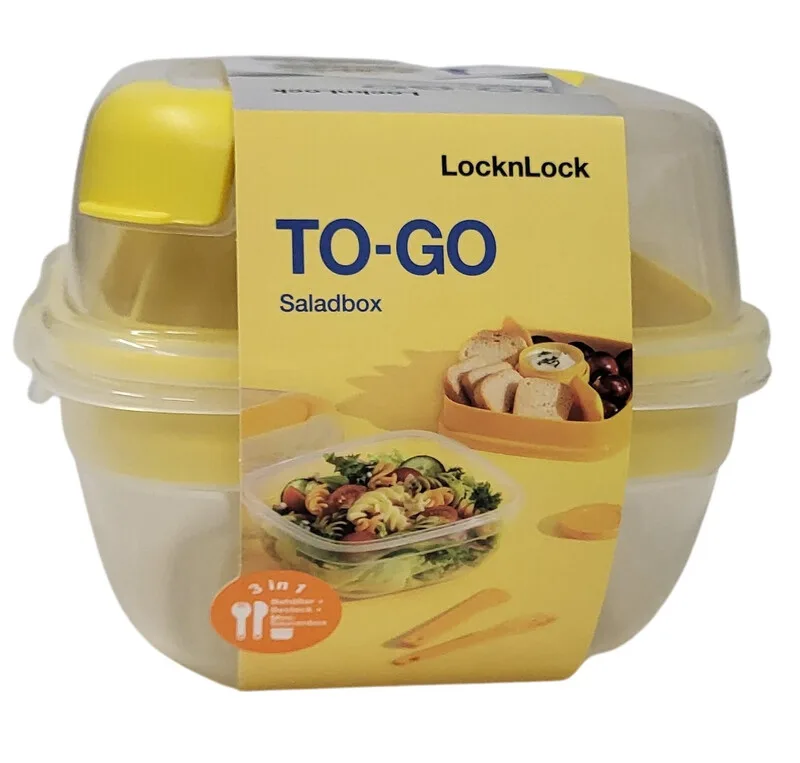Kunststoff-Frischhaltedose TOGO NEUE LUNCHBOX Doppelte Schale - 950 ml - Gelb + Spork + Saucenbehälter by Lock&Lock – product photo