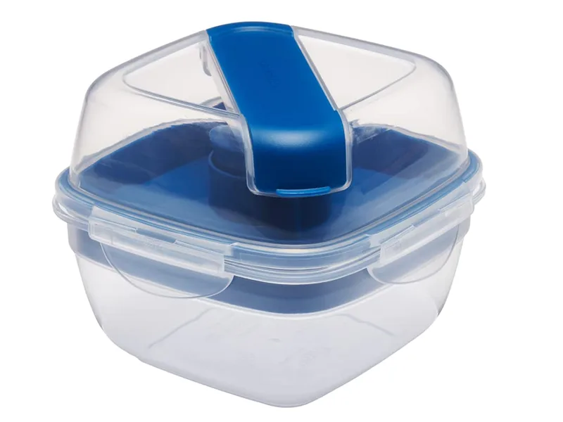 Kunststoff-Frischhaltedose TOGO NEUE LUNCHBOX Doppelte Schale - 950 ml - Blau + Spork + Saucenbehälter de Lock&Lock – photo produit