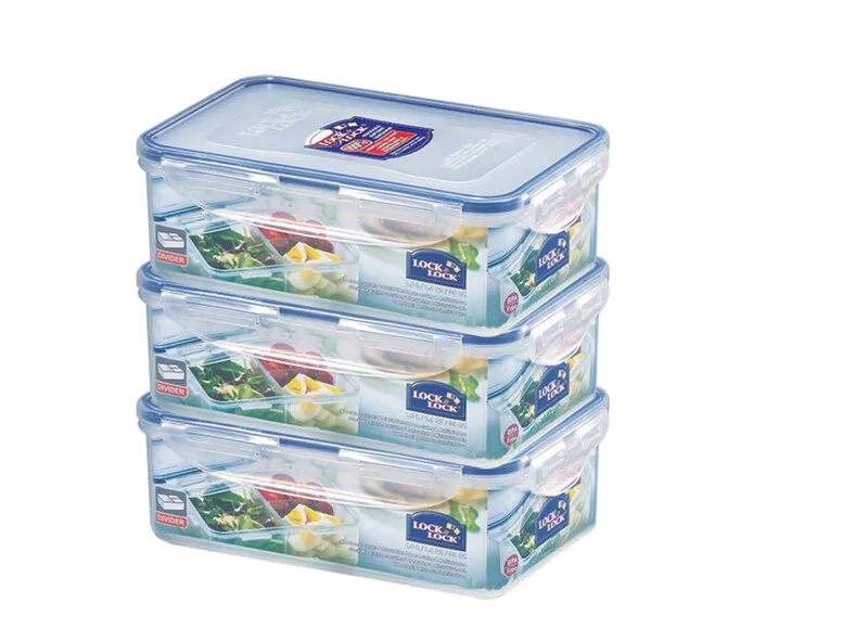 Kunststoff-Frischhaltedosen 3er-Set – Je 1,4 L mit Trennwand, luftdichte & auslaufsichere quadratische Lunchboxen, BPA-frei, mikrowellengeeignet, gefriergeeignet & spülmaschinenfest de Lock&Lock – photo produit
