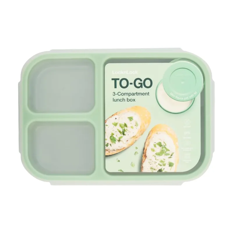 LocknLock 3-Fächer Lunchbox 1500 ml – Grüner Kunststoff Meal-Prep-Behälter mit Saucenbecher, luftdicht & Auslaufsicher für Portionskontrolle, mikrowellengeeignet, gefriergeeignet & spülmaschinenfest by Lock&Lock – product photo