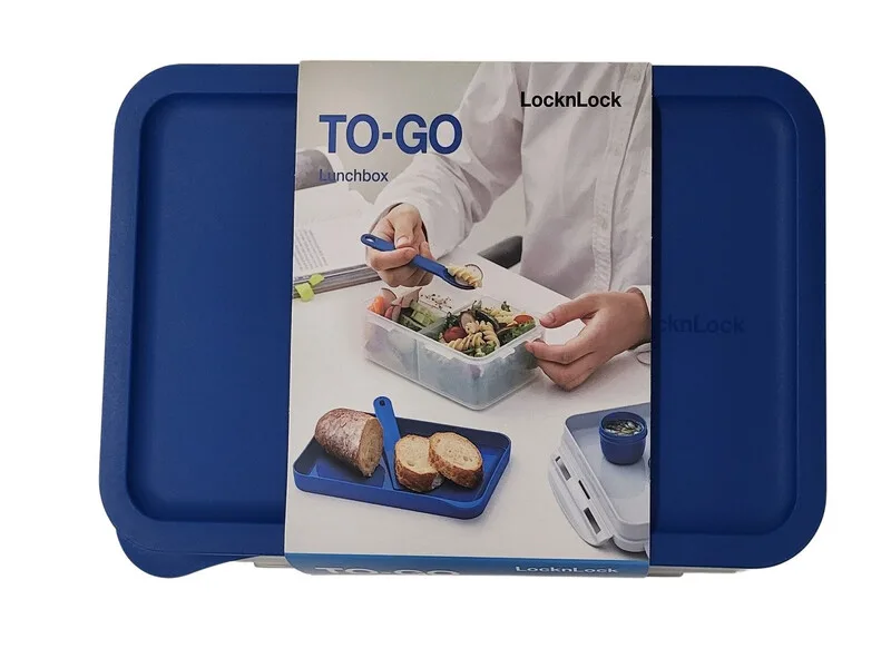 LocknLock 3-in-1 Lunchbox 1,0 L – Blauer PP-Kunststoffbehälter mit 3 herausnehmbaren Fächern, luftdicht & auslaufsicher, inklusive Besteckset & Saucenbecher, mikrowellen-, gefrier- & spülmaschinenfest van Lock&Lock – productfoto
