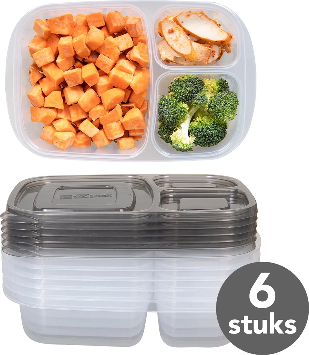 Meal prep Bakjes - Diepvriesbakjes - 965ml - Met 3 compartimenten - 6 stuks - BPA vrij - PFAS vrij - Vershoudbakjes set met deksel - Bewaarbakjes - Magnetron bakjes - Diepvriesdozen - Meal prep container - Stevig en Herbruikbaar - LocknLock van Lock&Lock in Transparant – productfoto
