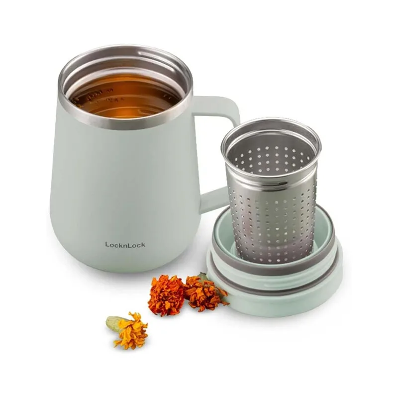 Metro Teetasse 384 ml – Minzgrüner doppelwandiger vakuumisolierte Edelstahl-Travelbecher mit Teesieb, auslaufsicherem Deckel & Griff, Getränkebecher für Heiß-/Kaltgetränke für Kaffee & Tee från Lock&Lock – produktbild