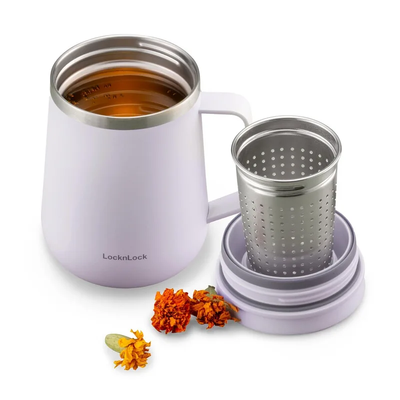 Metro Teetasse/Isolierbecher, 400 ml, Violett, Edelstahl doppelwandige Vakuumisolierung/12 h heiß/24 h kalt/Inklusive Edelstahl-Teesieb/Auslaufsicherer Deckel/Griff/Rutschfester Silikongrund/BPA-frei/Nicht mikrowellengeeignet/Nur Handwäsche de Lock&Lock – photo produit