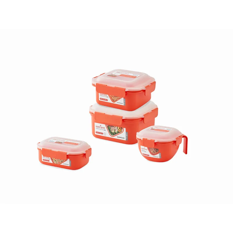 Mikrowellen-Geschirrset 4-teilig – Orange transparente PP-Behälter mit Dampfentlüftungsluken, hitzebeständig bis 140 °C, inklusive 1000 ml, 2×1100 ml & 2400 ml, mikrowellen- & spülmaschinenfest van Lock&Lock – productfoto