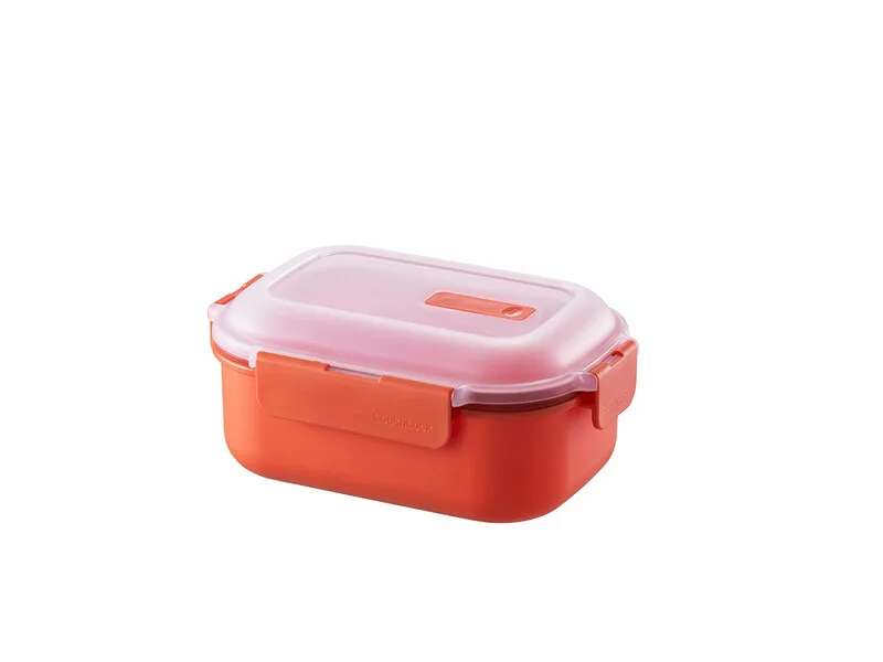 mikrowellengeeigneter quadratischer Frischhaltedose, 1100 ml, Orange, PP-Kunststoff/Luftdichter Verschluss/integriertes Dampfventil/Hitzebeständig bis 140 °C/BPA-frei/spülmaschinenfest/nicht backofengeeignet van Lock&Lock – productfoto