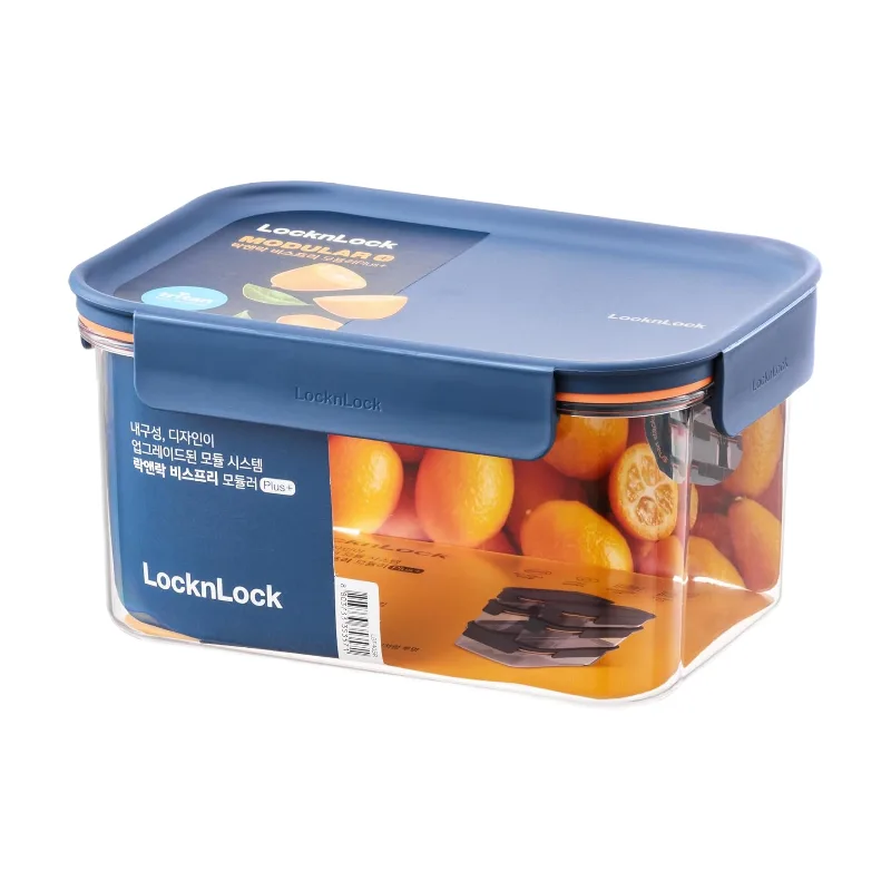 Modulares rechteckiges Frischhaltedose 1,5 L – Transparenter Behälter mit dunkelblauem Deckel, luftdichte stapelbare Box mit Silikondichtung, mikrowellen-, gefrier- & spülmaschinenfest von Lock&Lock – Produktfoto