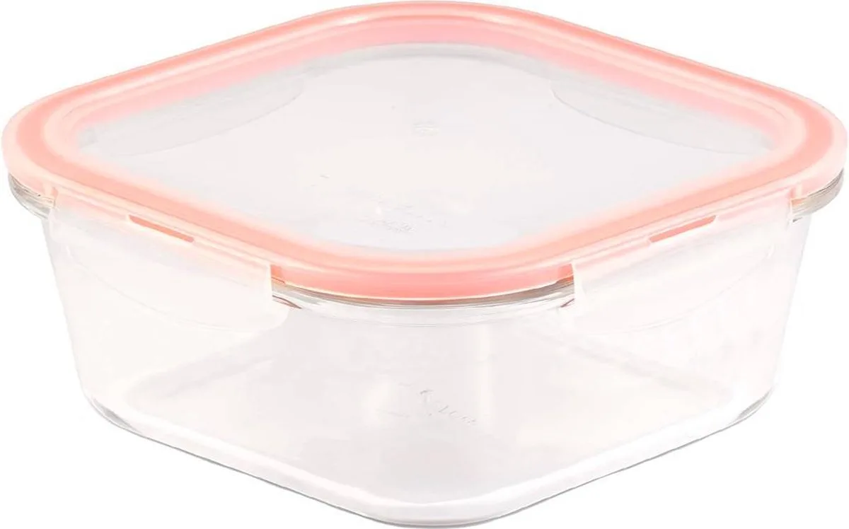 Ovenschaal met deksel - Vierkant - 1,4 liter - 18,5 x 18,5 cm - Luchtdicht - BPA vrij - PFAS vrij - Ovenschotel - Glazen ovenschaal - Borosilicaatglas - Plastic deksel van Lock&Lock in Transparant – productfoto