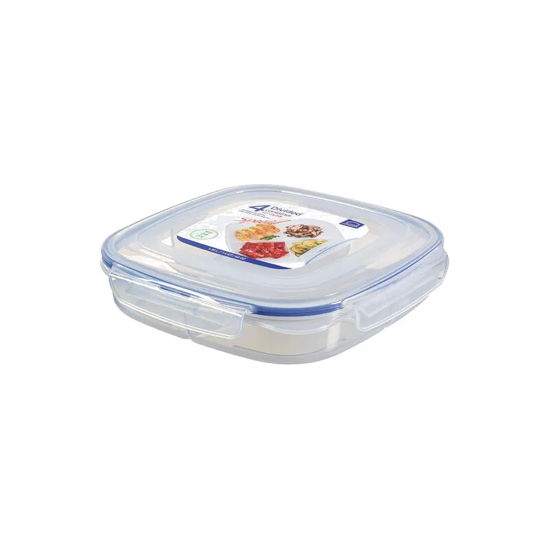 Quadratisches Frischhaltedosen-Set mit Trennwand (4er-Pack), je 1,5 L, transparent, PP-Kunststoff/Silikonverschluss/4-seitiges Verschlusssystem/luftdicht & auslaufsicher/integrierte Trennwand/BPA-frei/mikrowellengeeignet (Entriegelungsklips/Deckel lösen, bis 120 °C)/gefriergeeignet (-20 °C by Lock&Lock – product photo