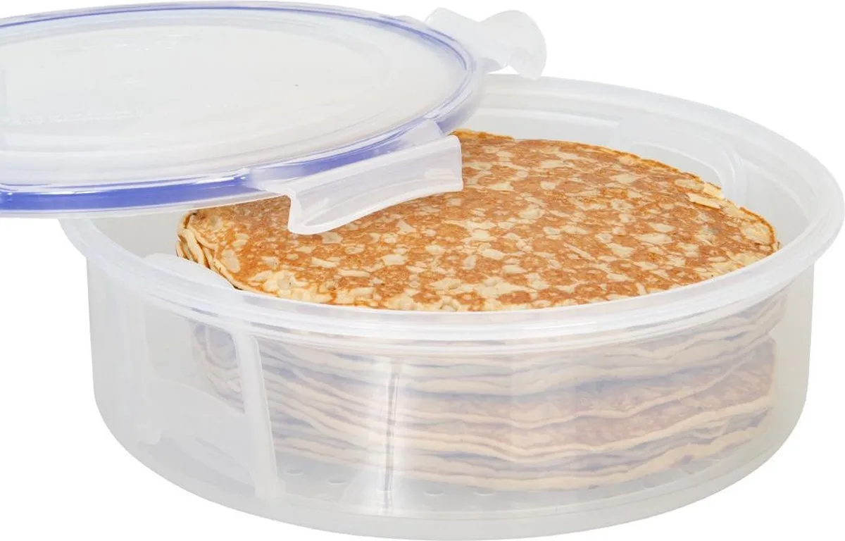 Ronde Vershouddoos - Bewaardoos met deksel - Voor Pannenkoeken en Wraps - Voorraaddoos - Opbergdoos - 100% luchtdicht - BPA vrij - PFAS vrij - 2,5 liter van Lock&Lock in Transparant – productfoto