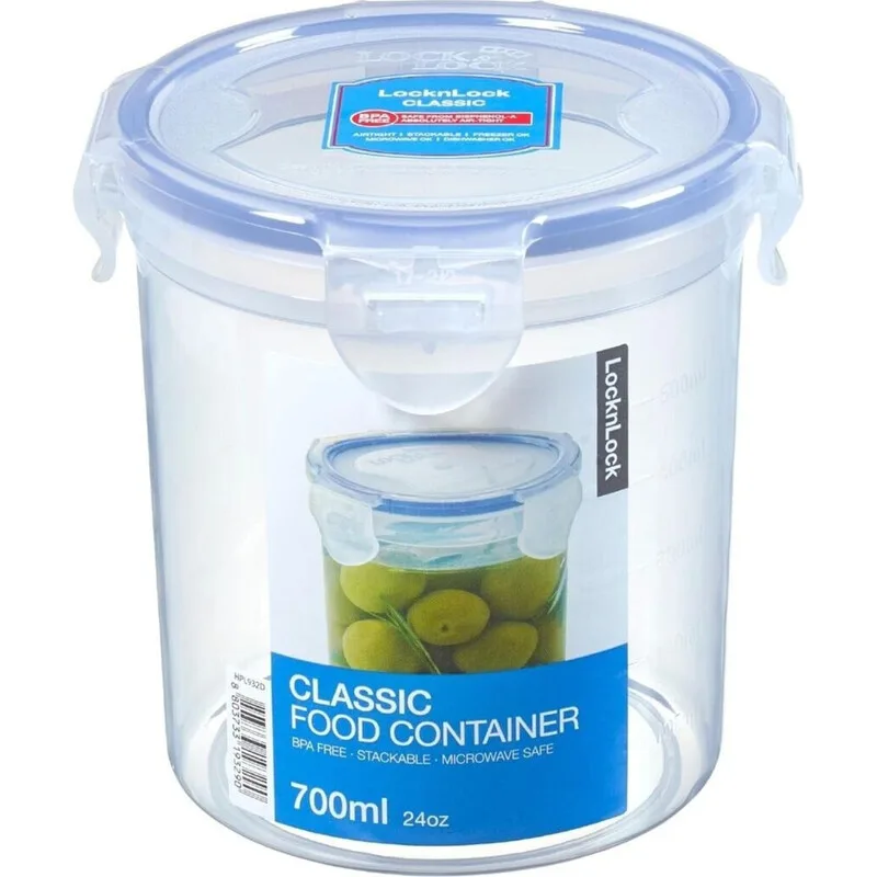 Runde Frischhaltedose, 700 ml, Transparenter Behälter/Transparenter Deckel/Blauer Verschluss, PP-Kunststoff/Silikonverschluss/4-fach-Schließmechanismus/Luftdicht & wasserdicht/Stapelbar/BPA-frei/Mikrowellengeeignet (ohne Deckel)/Gefriergeeignet (-20 °C)/Spülmaschinenfest (oberer Korb) från Lock&Lock – produktbild