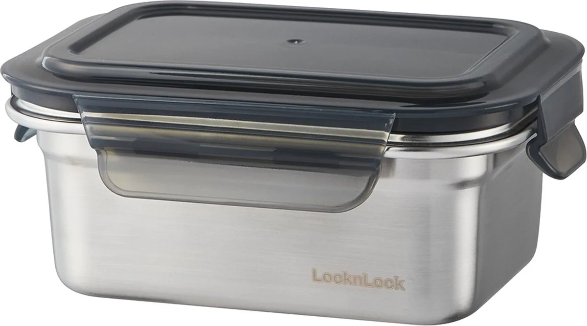 RVS Vershoudbakje - Bewaardoos met deksel - Vershouddoos - Snackdoosje - Snackbox - 500 ml - Lekvrij - BPA vrij - PFAS vrij - Stapelbaar - Duurzaam - LocknLock de Lock&Lock en Argent – photo produit