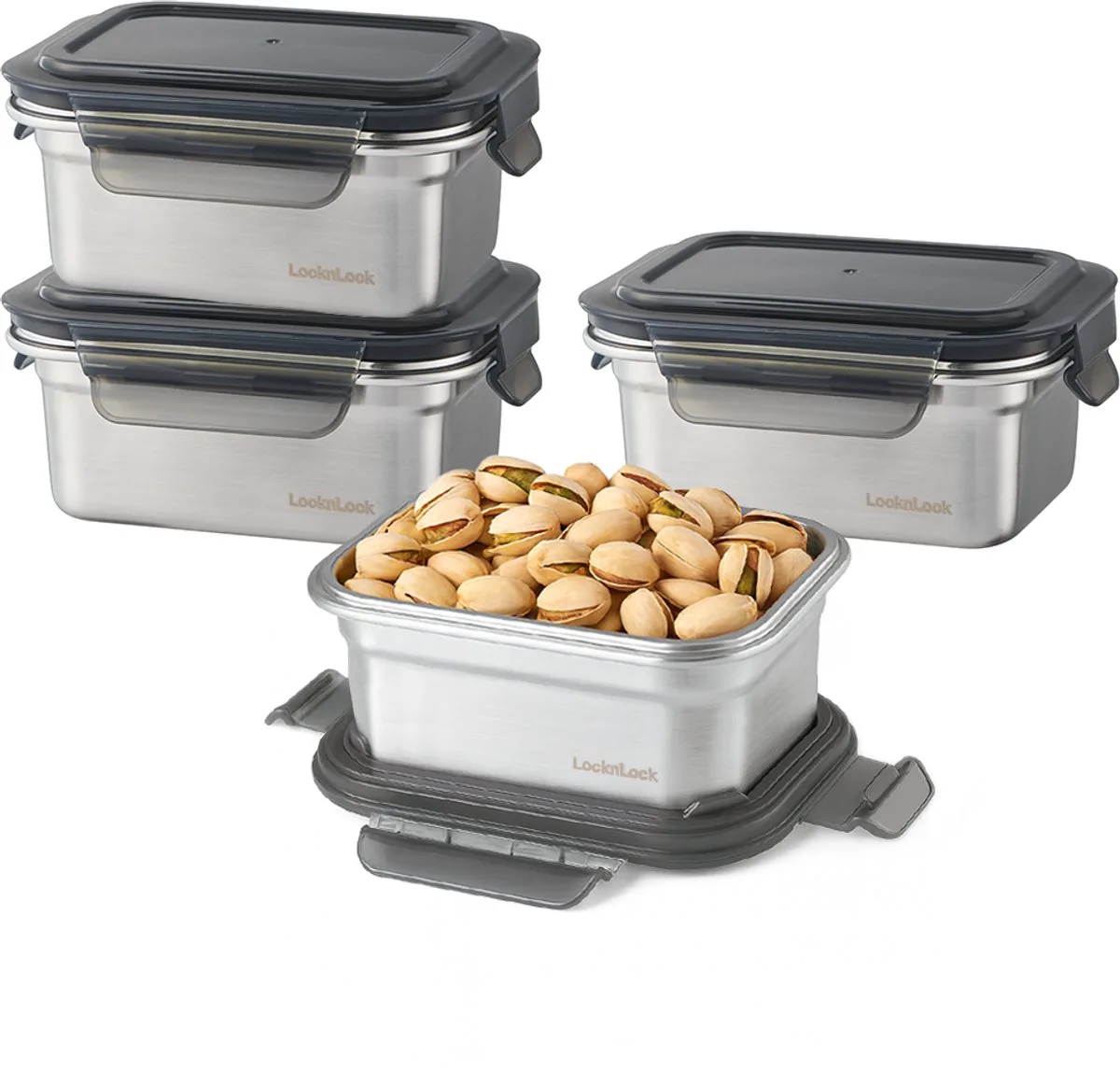 RVS Vershoudbakjes met deksel - RVS bakjes - Bewaarbakjes - Diepvriesbakjes - Meal prep bakjes - Vershouddoos - RVS Snackbox - Snackdoosjes - Roestvrijstaal - Lekvrij - BPA vrij - PFAS vrij - Set van 4 stuks - 500 ml de Lock&Lock en Argent – photo produit