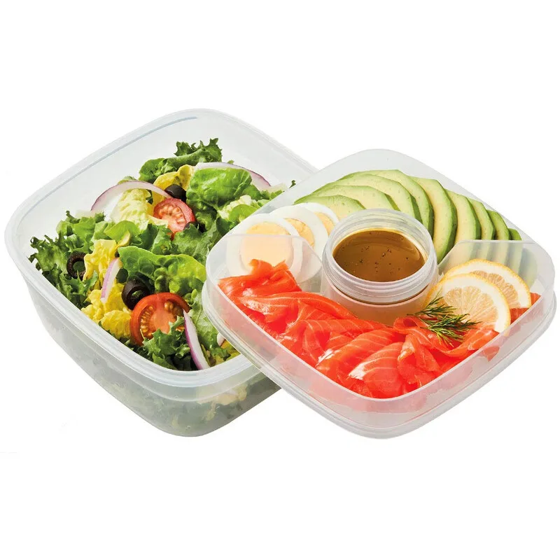 Salad-to-Go Lunchbox 2er-Set – Je 1,6 L Transparenter Kunststoffbehälter mit Topping-Einsatz & Dressing-Becher, Luftdicht & Auslaufsicher, Spülmaschinenfest de Lock&Lock – photo produit