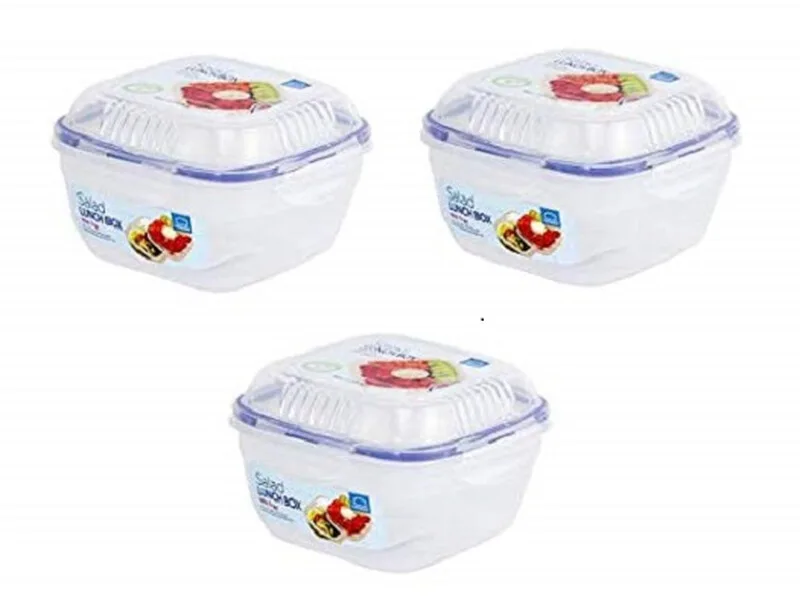 Salad-to-Go Lunchbox 3er-Set – Je 950 ml Transparenter Kunststoff-Salatbehälter mit Topping-Einsatz & Dressing-Becher, Luftdicht & Auslaufsicher, Spülmaschinenfest by Lock&Lock – product photo