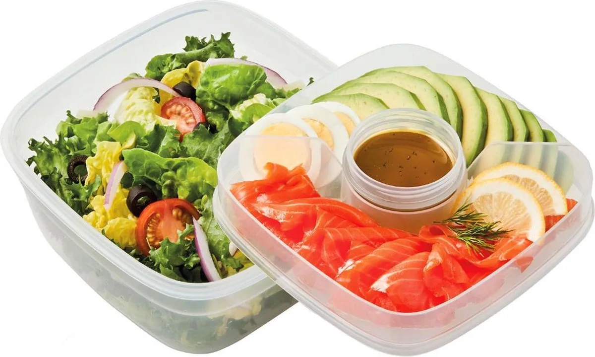 Saladebox - Salade Lunchbox to go - Salade to go - Lunchtrommel - Lekvrij - Met verdeelvakjes - 1.6 liter - LocknLock van Lock&Lock in Transparant – productfoto