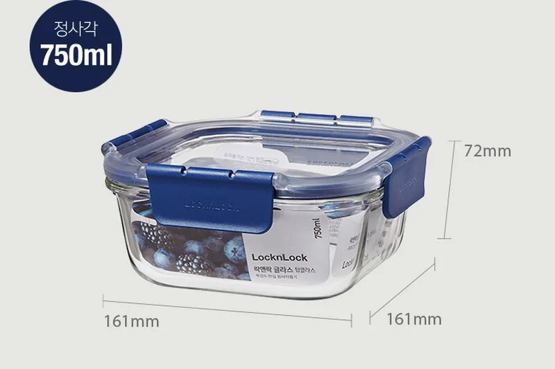 Top Glass Serie Hitzebeständige Glas-Quadratische Frischhaltedose, 750 ml, Klarer Glasbehälter/Transparenter Deckel, Borosilikatglas/4-seitiges Verschlusssystem/Silikon-Dichtung/Luftdicht & auslaufsicher/Backofengeeignet (Deckel abgenommen, bis 400 °C)/Mikrowellengeeignet (Deckel abgenomme van Lock&Lock – productfoto