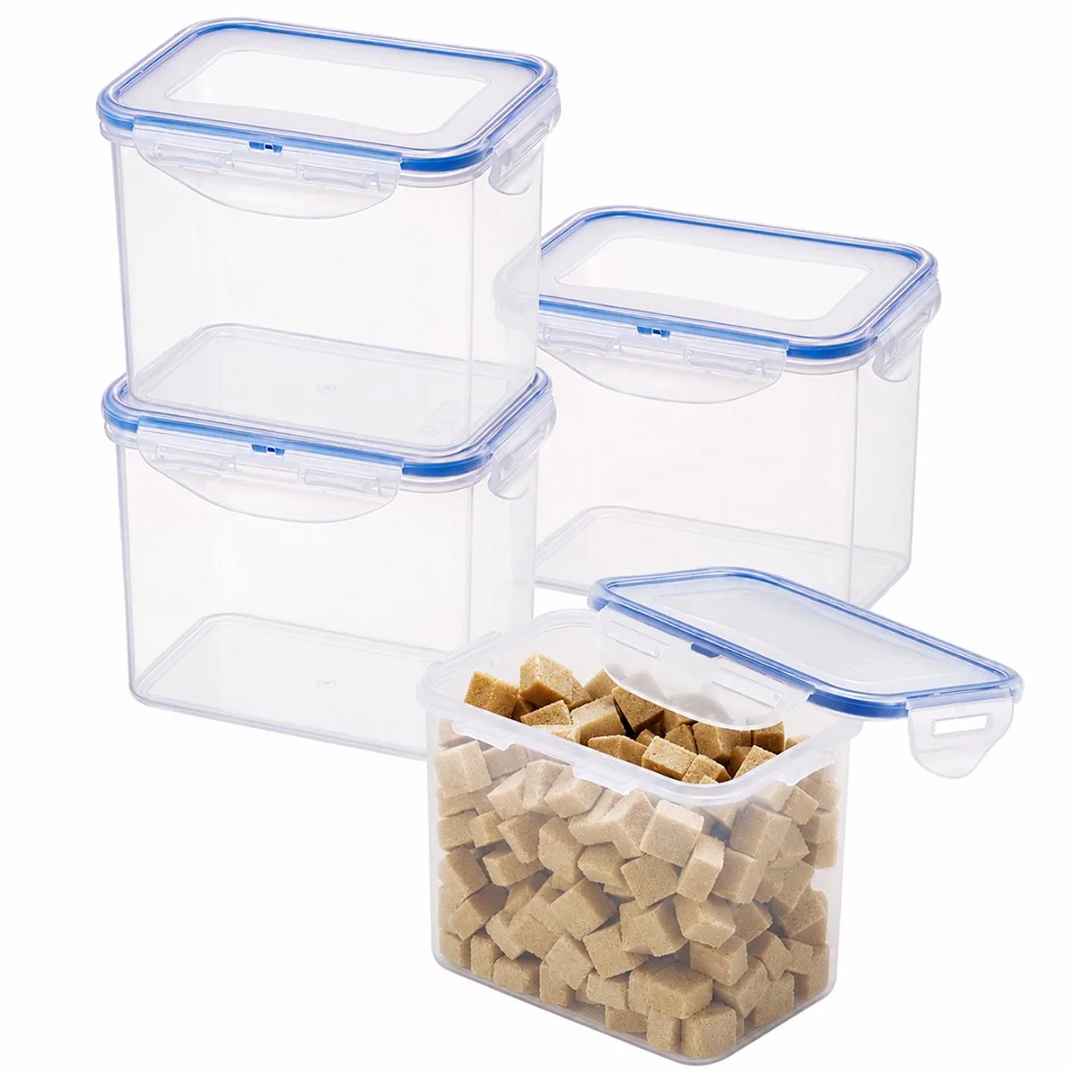 Vershoudbakjes set met deksel - Diepvriesbakjes - Diepvriesdozen - Bewaarbakjes - Bewaardozen voedsel - Vershouddoos - Luchtdicht - Lekvrij - BPA vrij - PFAS vrij - 1 liter - Set van 4 Stuks - LocknLock de Lock&Lock en Transparent – photo produit