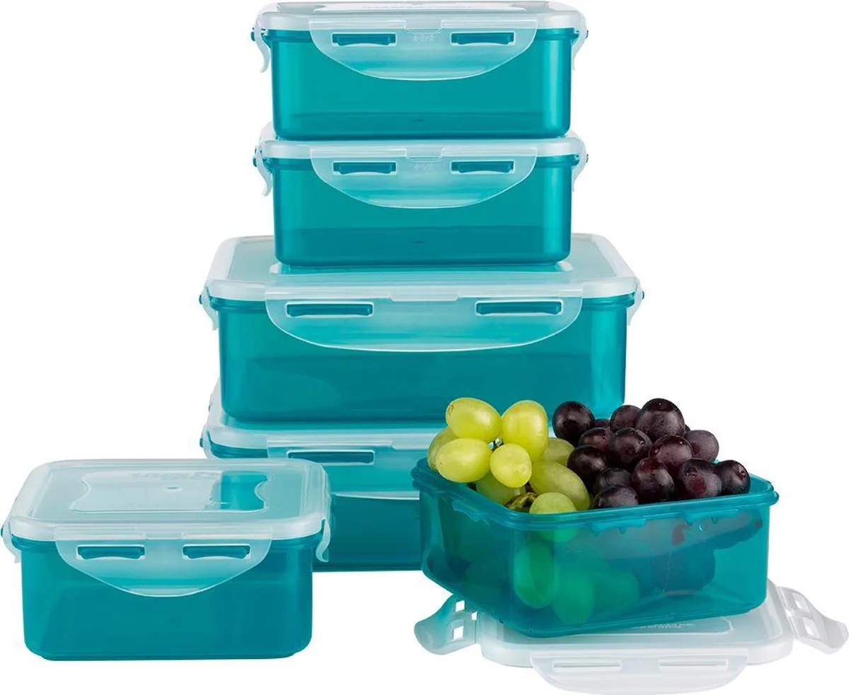 Vershoudbakjes set met deksel - Meal prep bakjes - Diepvriesbakjes - Diepvriesdozen - Bewaardozen voedsel - Vershouddoos - Lunchbox - Broodtrommel - Snackdoosjes - Luchtdicht - BPA vrij - PFAS vrij - Set van 6 Stuks - LocknLock van Lock&Lock in Capri blue – productfoto