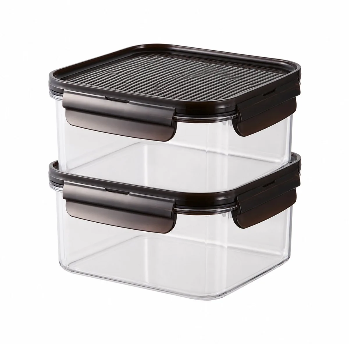Vershoudbakjes set met deksel - Meal prep bakjes - Diepvriesbakjes - 1 liter - Set 2 stuks - Luchtdicht - Lekvrij - BPA vrij - PFAS vrij - Koektrommel - Bewaarbakjes - Bewaardozen voedsel - Lunchbox - Helder - Vierkant van Lock&Lock in Transparant – productfoto
