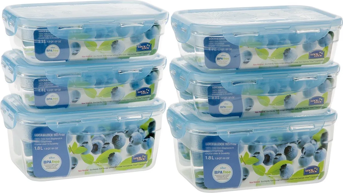 Vershoudbakjes set met deksel - Meal prep bakjes - Diepvriesbakjes - Diepvriesdozen - Bewaarbakjes - Bewaardozen voedsel - Vershouddoos - Stapelbaar - Luchtdicht - Lekvrij - BPA vrij - PFAS vrij - Set van 6 Stuks - LocknLock van Lock&Lock in Transparant – productfoto