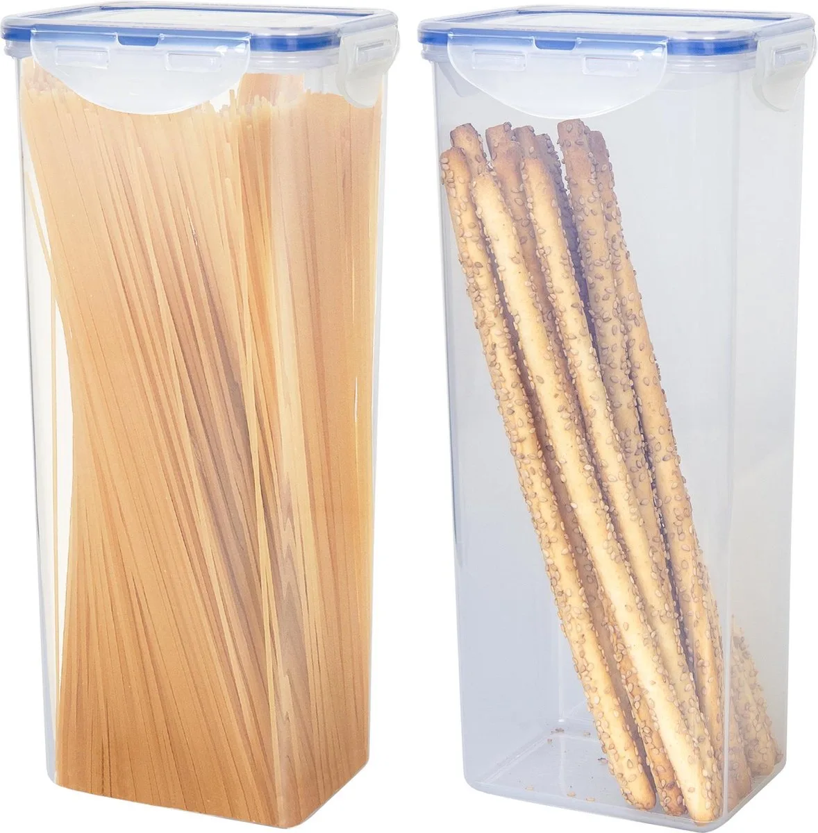 Vershouddoos - Bewaardoos voedsel - Voorraadbus - Voorraaddoos - Voorraadpot - Voor Spaghetti - Pasta - Luchtdicht - BPA vrij - PFAS vrij - 2 liter - Set van 2 Stuks de Lock&Lock en Transparent – photo produit