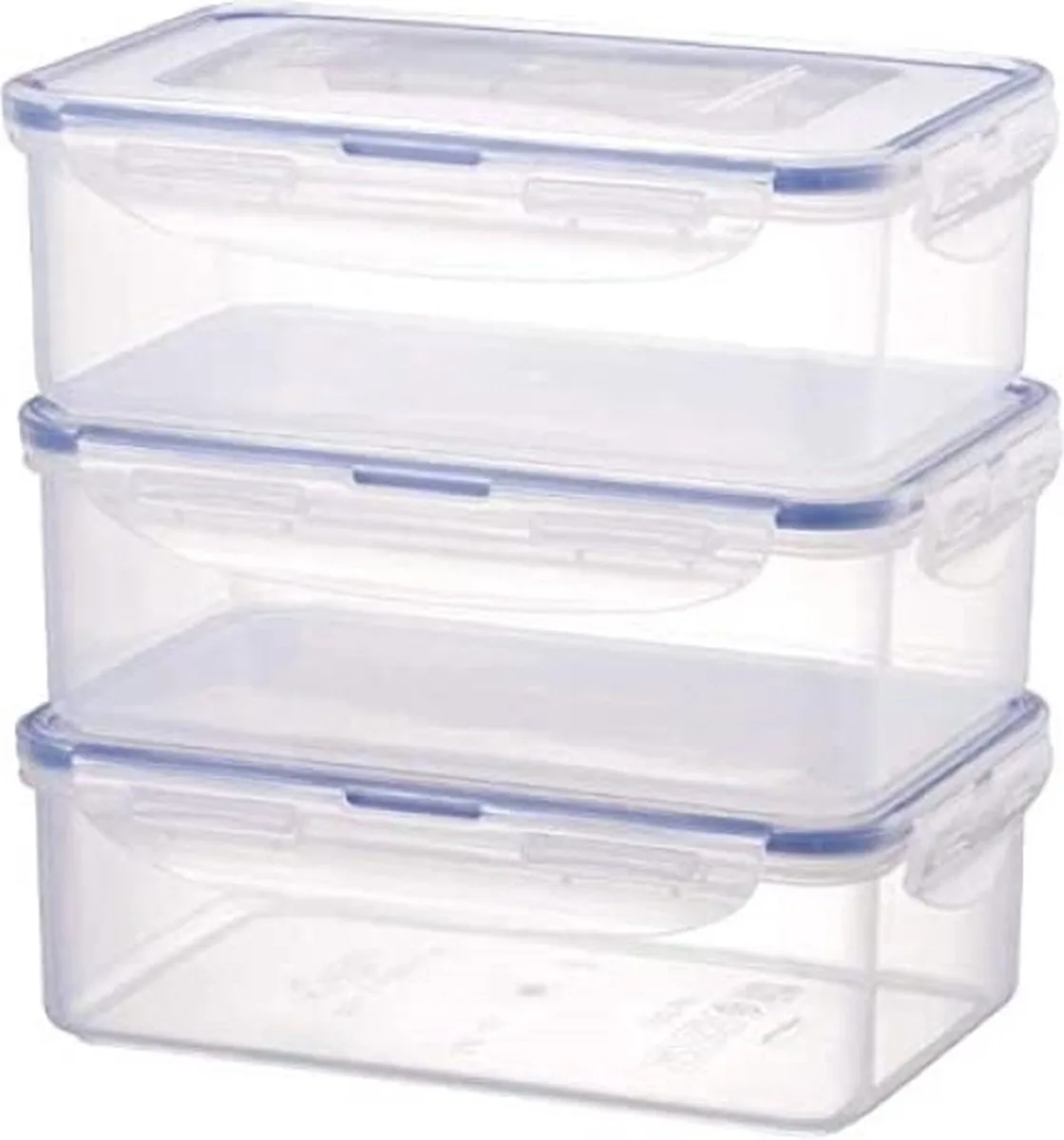 Vershouddozen in 3-delige set, stapelbare voorraaddozen van hoogwaardig, transparant kunststof, BPA-vrij, lekvrij, rechthoekig, 3 x 1 liter by Lock&Lock in Trasparant – product photo