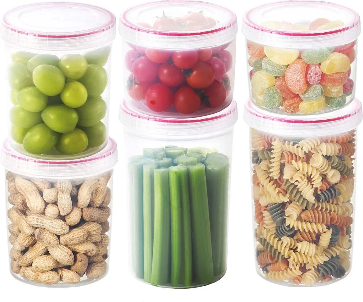 Voorraadbussen set - Voorraadpotten - Voorraaddozen - Bewaardozen voedsel - Vershoudbakjes set met deksel - Luchtdicht - BPA vrij - PFAS vrij - Rond - Set van 6 stuks - LocknLock de Lock&Lock en Transparent – photo produit