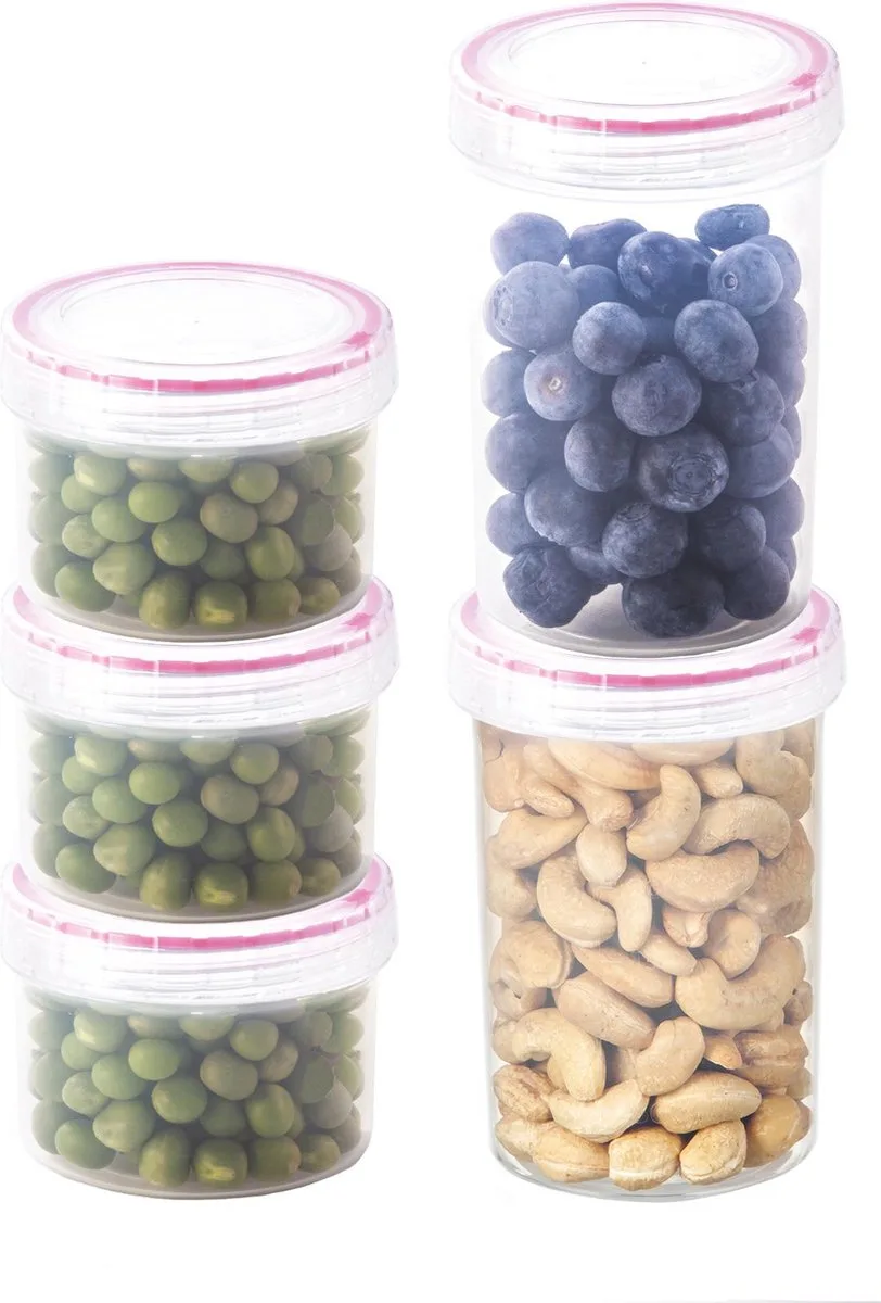 Voorraadbussen set - Voorraadpotten - Voorraaddozen - Vershoudbakjes - Bewaardozen voedsel - Sausbakjes met deksel - Dressing bakje - Kruidenpotjes - Luchtdicht - BPA vrij - PFAS vrij - Rond - Set van 5 stuks - LocknLock van Lock&Lock in Transparant – productfoto