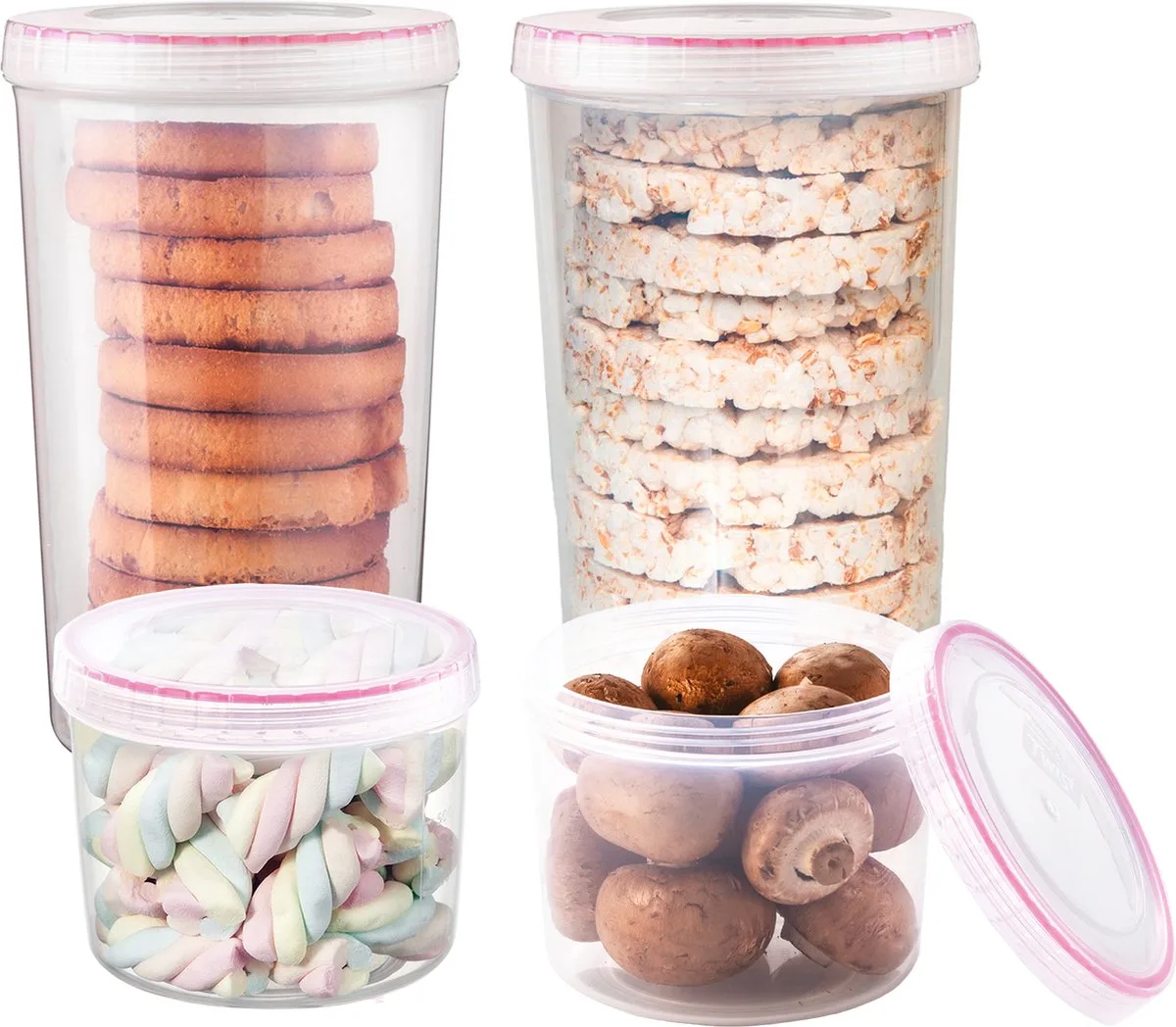 Voorraadbussen - Voorraadpotten - Voorraaddozen - Beschuitbus - Rijstwafel bewaarbus - Bewaardozen voedsel - Vershoudbakjes set met deksel - Luchtdicht - BPA vrij - PFAS vrij - Rond - Set van 4 stuks - LocknLock de Lock&Lock en Transparent – photo produit