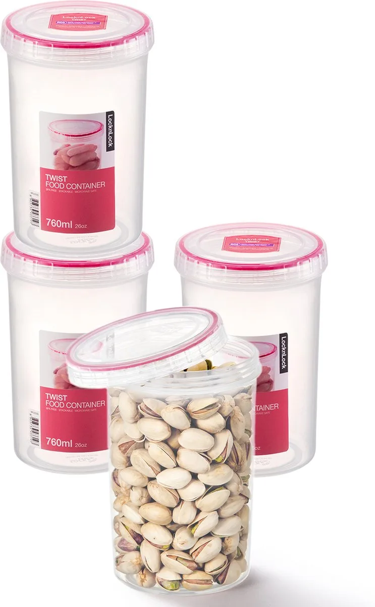 Voorraadbussen - Voorraadpotten - Voorraaddozen - Bewaardozen voedsel - Vershoudbakjes set met deksel - Rond - Luchtdicht - BPA vrij - PFAS vrij - 760 ml - Set van 4 stuks - LocknLock van Lock&Lock in Transparant – productfoto