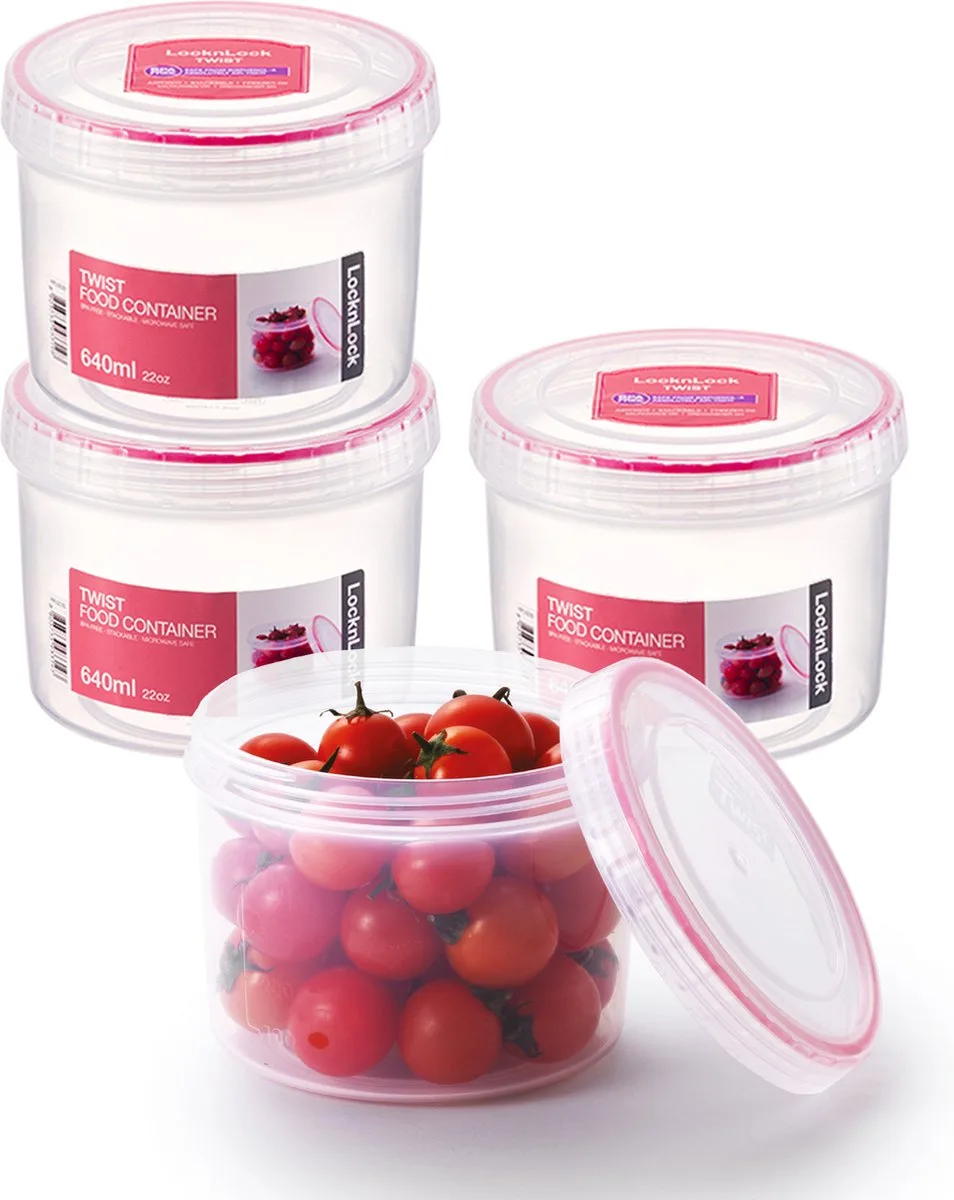 Voorraadbussen - Voorraadpotten - Voorraaddozen - Bewaardozen voedsel - 640 ml - Rond - Luchtdicht - BPA vrij - PFAS vrij - Set van 4 stuks - LocknLock by Lock&Lock in Transparent – product photo