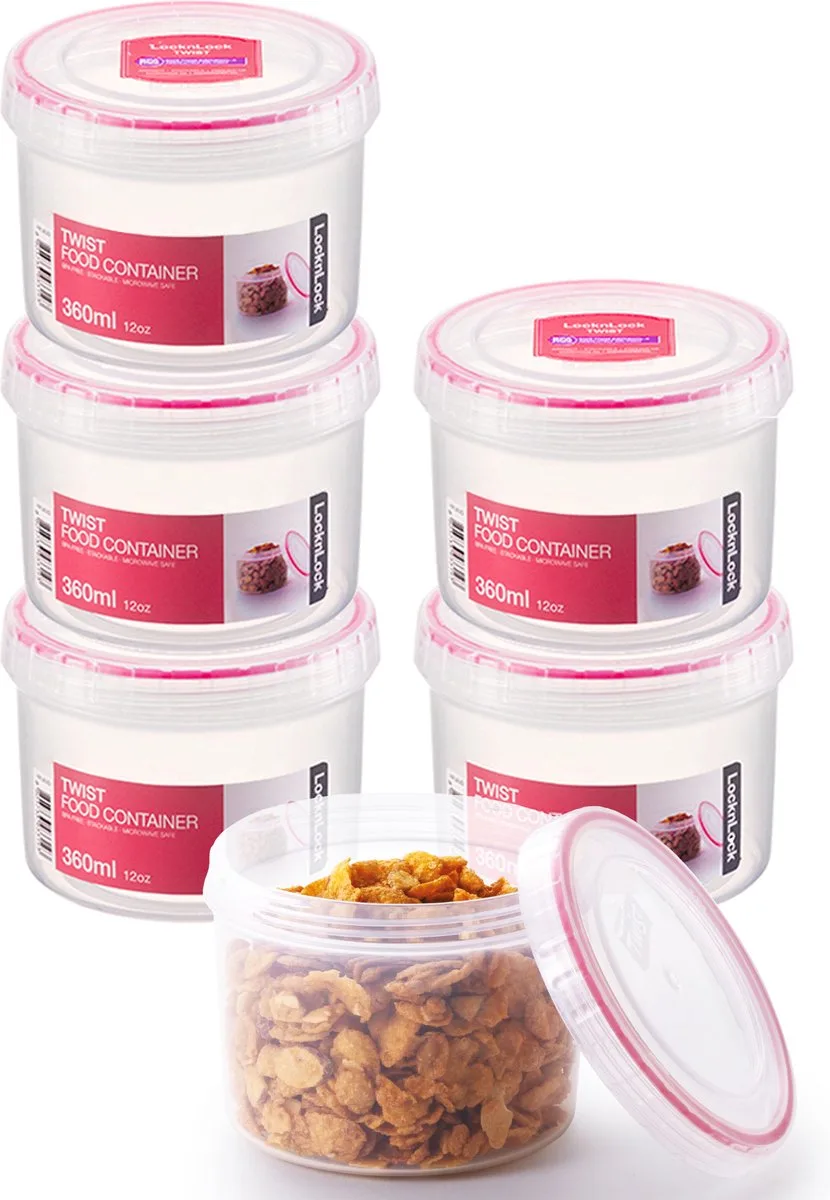 Voorraadbussen - Voorraadpotten - Voorraaddozen - Bewaardozen voedsel - Vershoudbakjes set met deksel - Bewaarbakjes - Rond - Luchtdicht - BPA vrij - PFAS vrij - 360 ml - Set van 6 stuks - LocknLock van Lock&Lock in Transparant – productfoto