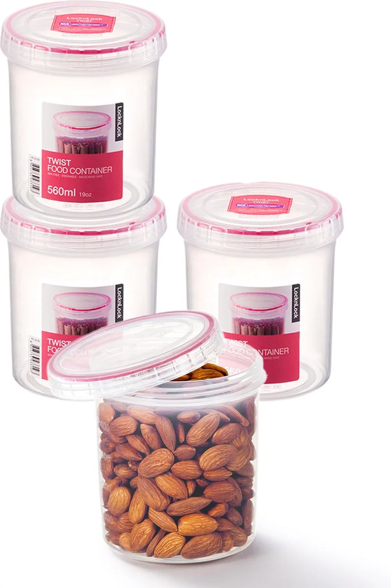Voorraadbussen - Voorraadpotten - Voorraaddozen - Bewaardozen voedsel - Vershoudbakjes set met deksel - Bewaarbakjes - Rond - Luchtdicht - BPA vrij - PFAS vrij - 560 ml - Set van 4 stuks - LocknLock van Lock&Lock in Transparant – productfoto
