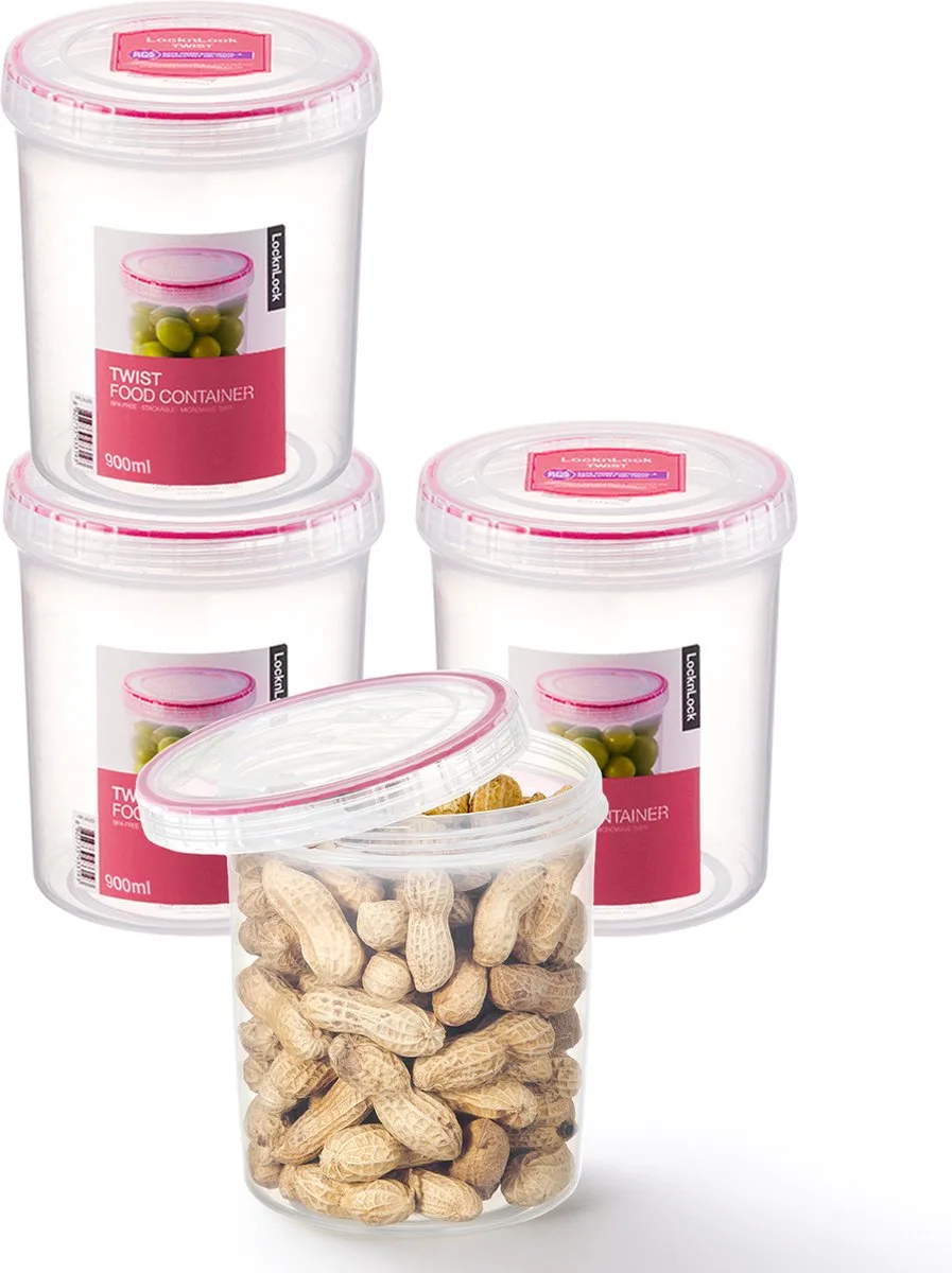 Voorraadbussen - Voorraadpotten - Voorraaddozen - Bewaardozen voedsel - Vershoudbakjes set met deksel - Bewaarbakjes - Rond - Luchtdicht - BPA vrij - PFAS vrij - 900 ml - Set van 4 stuks - LocknLock von Lock&Lock in Transparent – Produktfoto