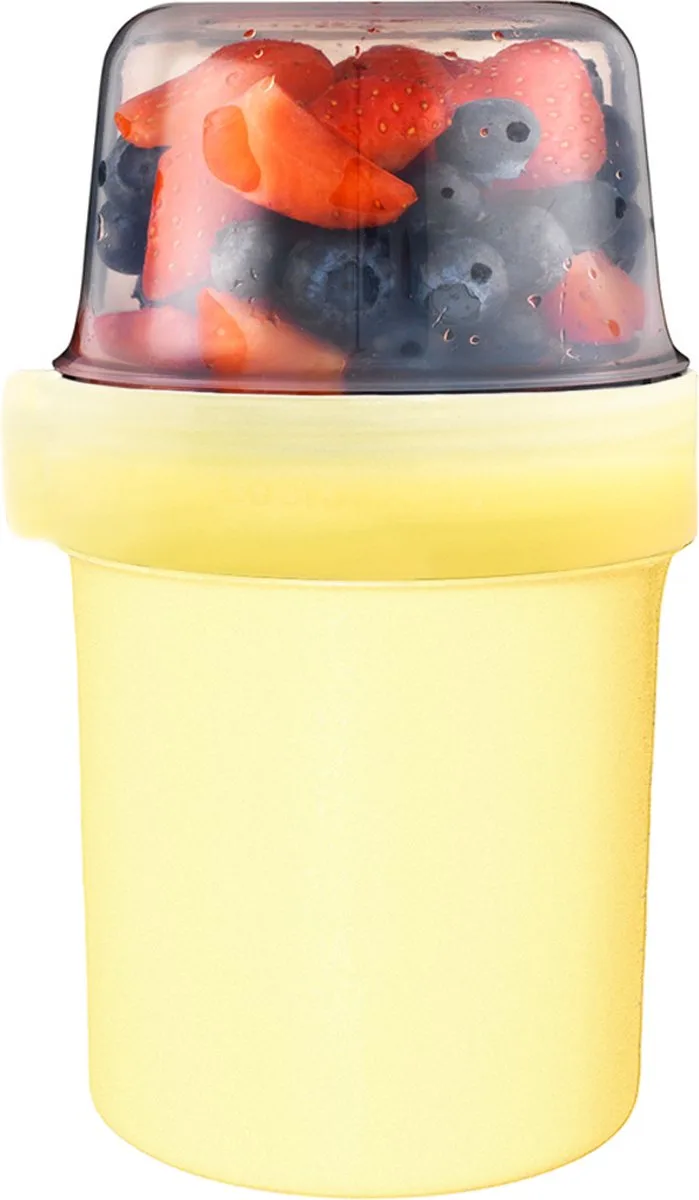Yoghurt beker to go - Muesli beker to go - Lekvrij - BPA vrij - PFAS vrij - 560 ml + 310 ml - Lunchpot - Overnight oats potjes - Kwark beker - Soepbeker - Lunchbeker - Lunchbox - Lunchtrommel van Lock&Lock in Geel – productfoto