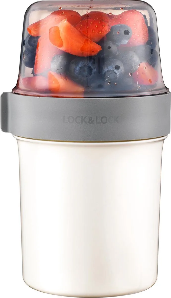 Yoghurt beker to go - Muesli beker to go - Lekvrij - BPA vrij - PFAS vrij - 560 ml + 310 ml - Lunchpot - Overnight oats potjes - Kwark beker - Soepbeker - Lunchbeker - Lunchbox - Lunchtrommel van Lock&Lock in Wit – productfoto