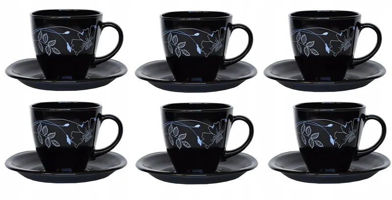 Carine Koffieservies - 6 Kopjes & Schotels (220ml) de Luminarc en Noir – photo produit