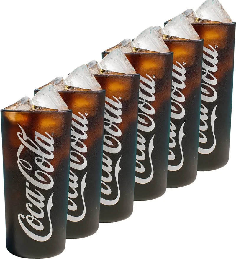 Coca Cola Glazen - Longdrinkglazen Frozen - Frisdrankglazen - Officiële Coca Cola glazen - Vaatwasserbestendig - Glas - 135 x 61 mm - Glaswerk - Drankglazen - Set van 6 by Luminarc in Black – product photo