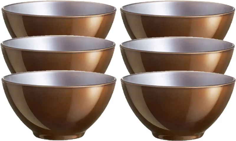Doosje met 6x stuks luxe stijlvolle flashy keuken/dessert/serveer diepe schaaltjes 50 CL bruin/zilver by Luminarc in Brown – product photo