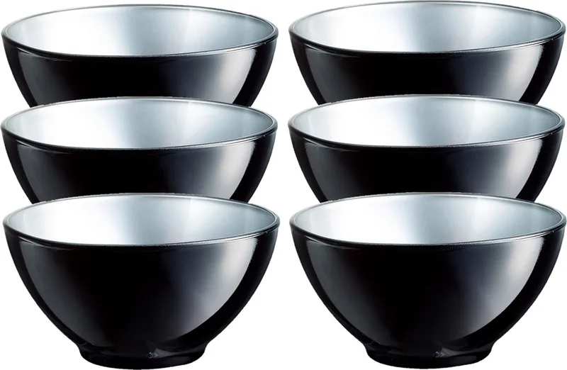 Doosje met 6x stuks luxe stijlvolle flashy keuken/dessert/serveer diepe schaaltjes 50 CL zwart/zilver by Luminarc in Black – product photo