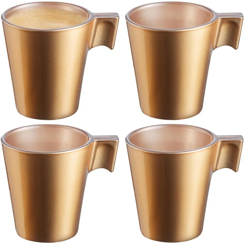 Espresso kopjes - 4x - goud metallic - koffiekopjes van 80 ml - 6 x 5.5 cm - keramiek de Luminarc en Or – photo produit