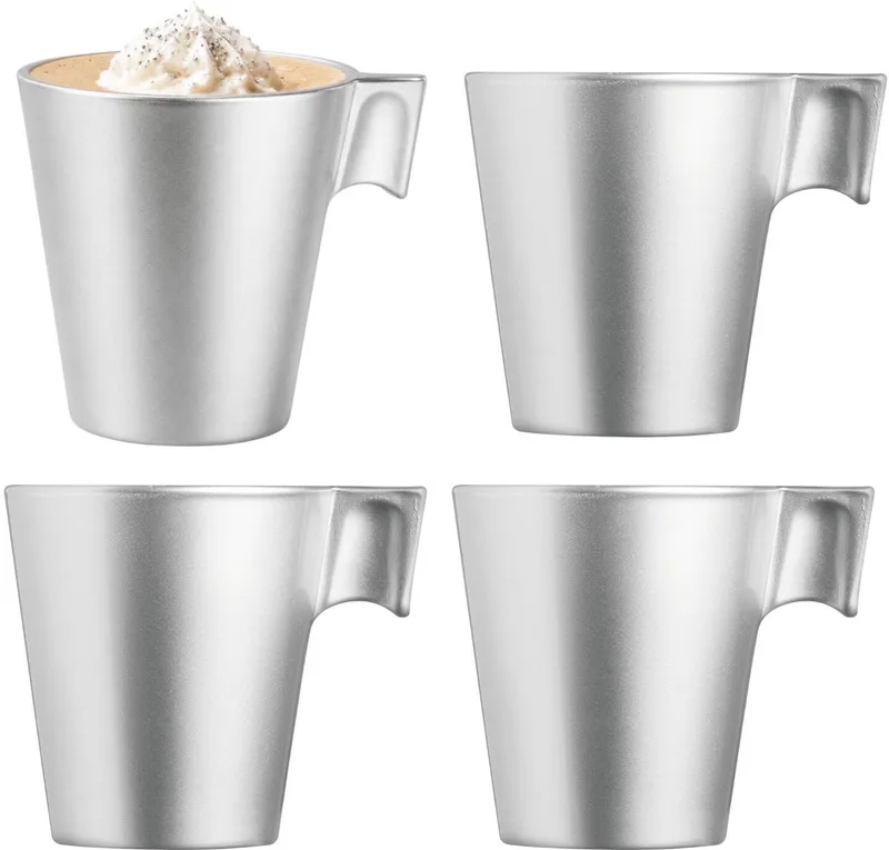 Espresso kopjes - 4x - metallic - koffiekopjes van 80 ml - 6 x 5.5 cm - keramiek van Luminarc in Zilver – productfoto