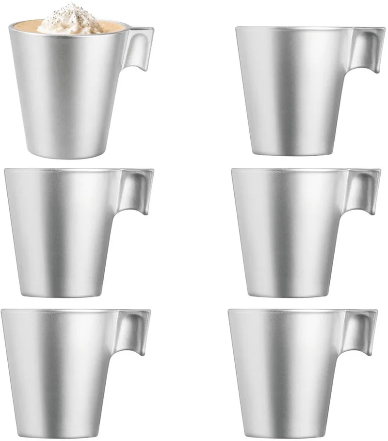 Espresso kopjes - 6x - metallic - koffiekopjes van 80 ml - 6 x 5.5 cm - keramiek fra Luminarc i Sølv – produktbillede