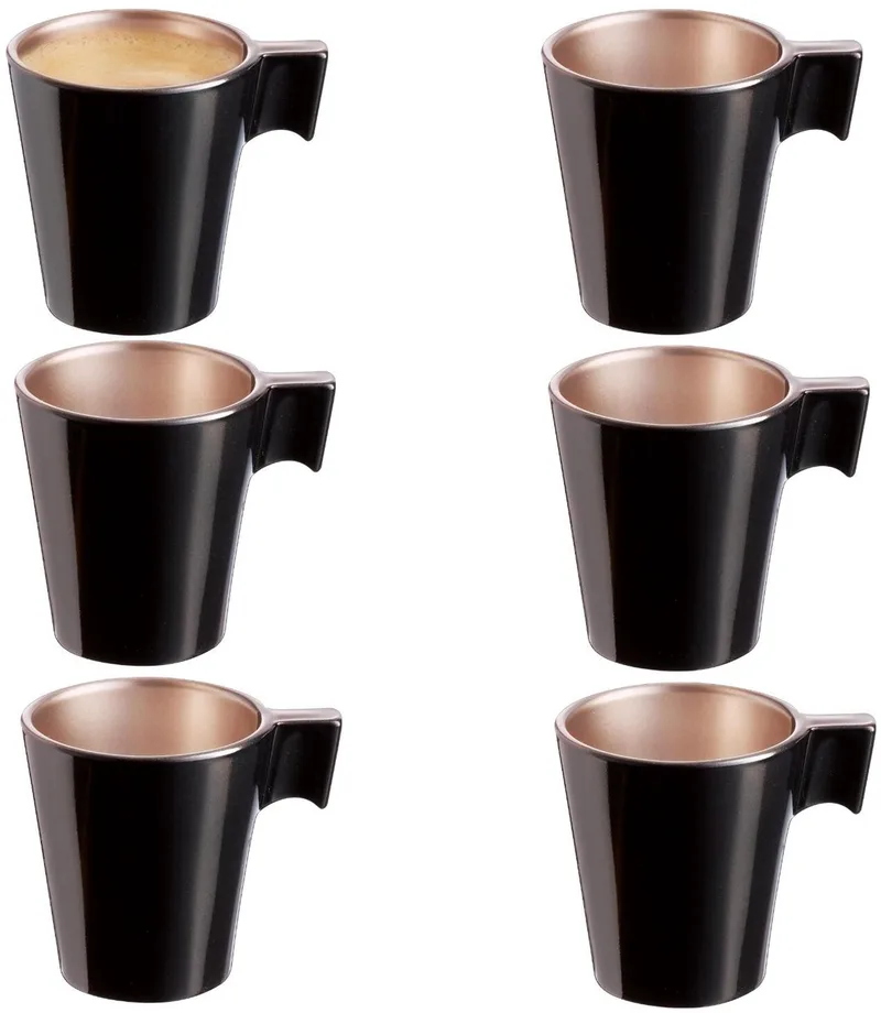 Espresso kopjes - 6x - metallic - koffiekopjes van 80 ml - 6 x 5.5 cm - keramiek de Luminarc en Noir – photo produit
