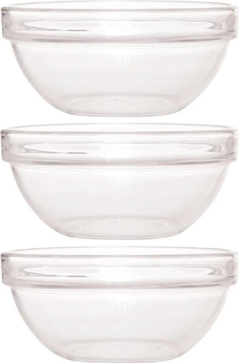 glazen schaal/kom - 3x - Dia 20 x H10 cm - Sla/salade serveren - Schalen/kommen van glas - Stapelbaar by Luminarc in Transparent – product photo