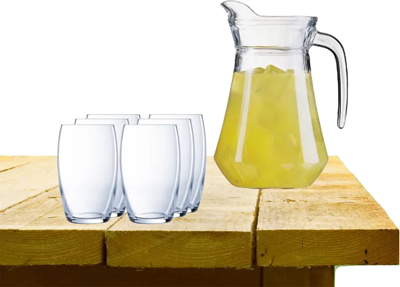 karaf/schenkkan - glas - 1,6 Liter - met 6x stuks Versailles drink/waterglazen - 375 ml fra Luminarc i Gennemsigtig – produktbillede