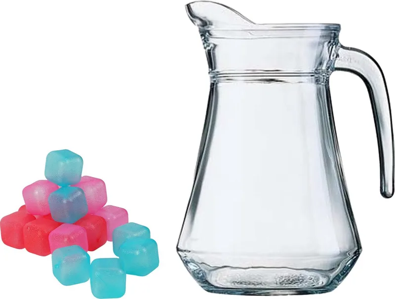 karaf/schenkkan - glas - 1300 ml - met 18x herbruikbare ijsklontjes de Luminarc en Transparent – photo produit