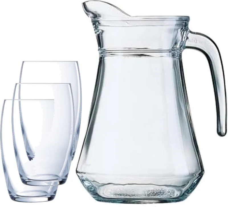 karaf schenkkan van glas 1300 ml met 6x stuks Versailles luxe drinkglazen/waterglazen 375 ML van Luminarc in Transparant – productfoto